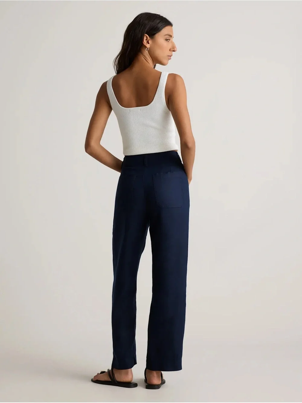 Quince Navy Wide-Leg Linen Pants with Patch Pockets